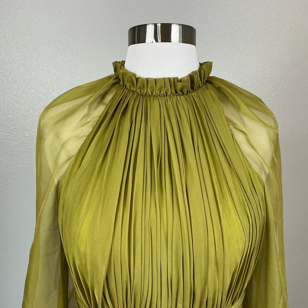 Mac Duggal 68225 Green Evening Gown Pleated Chiffon Long Sleeve Dress Size 4 - Picture 8 of 12